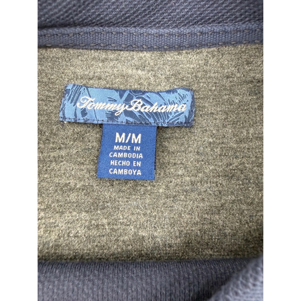 Tommy Bahama Mens Medium Navy Blue Waffle Knit Long Sleeve Marlins Logo Pullover - Picture 3 of 6